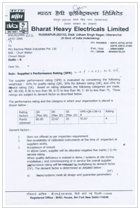 BHEL A Grade Certificate